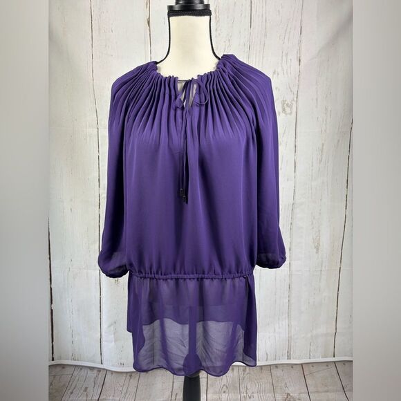 Black Label by Chico’s Depot Purple Pleated Empire Waist Elastic Tunic - Picture 1 of 3